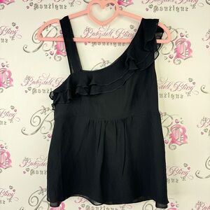 Armani exchange one shoulder top tank black ruffle frilly frills luxury luxe